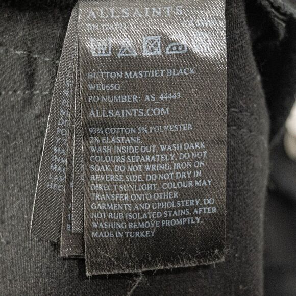 ALL SAINTS Women's Button Mast Skinny Jeans Jet Black size 24 - Picture 7 of 11